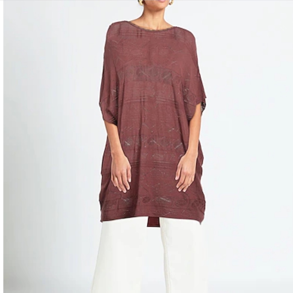 Akep Brown Jumper, Semi Sheer Sweater, Boho Lace Up Back Beach Cover Up